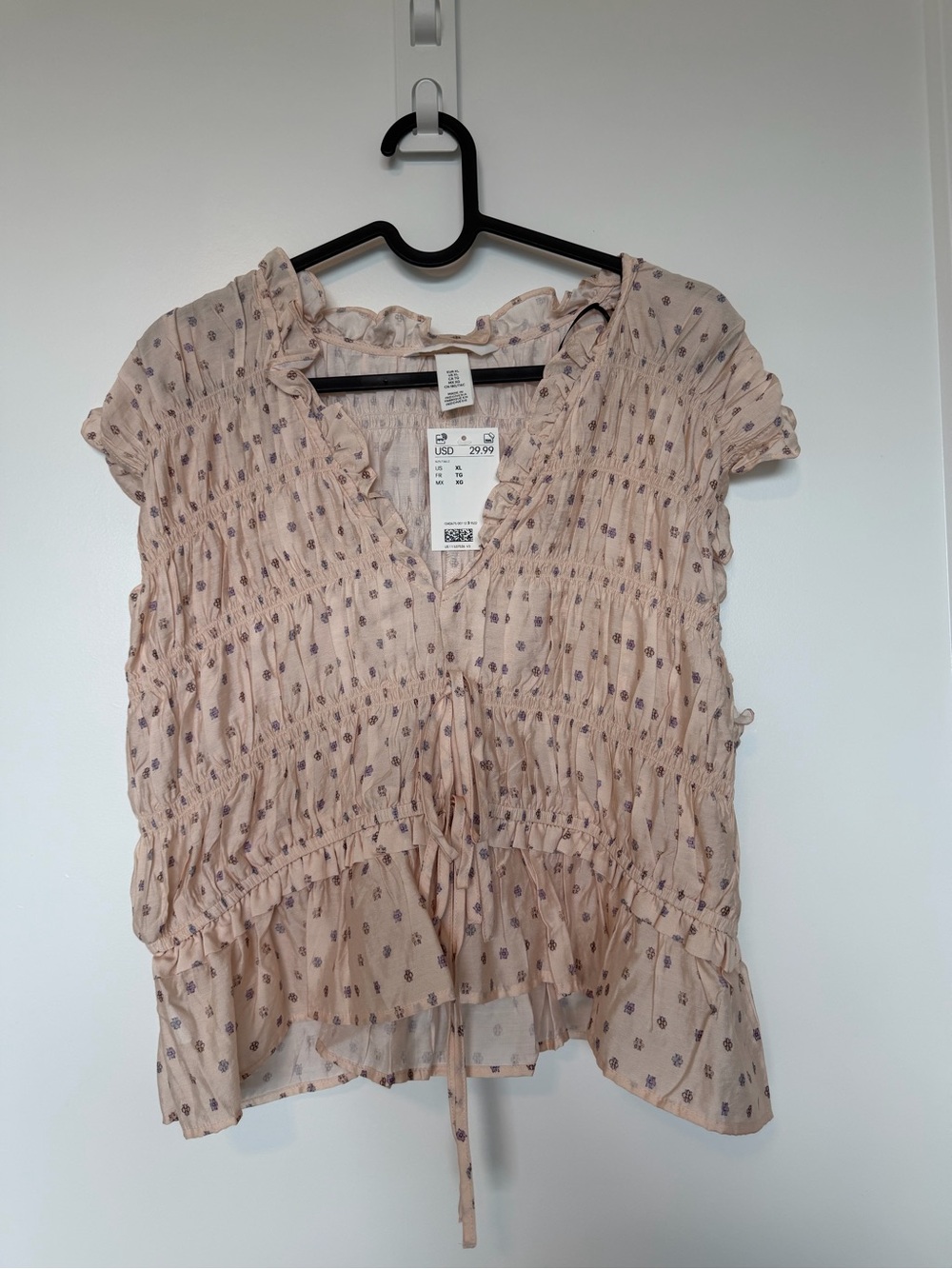 H&M Light Pink Floral Smocked V-Neck Women's Top